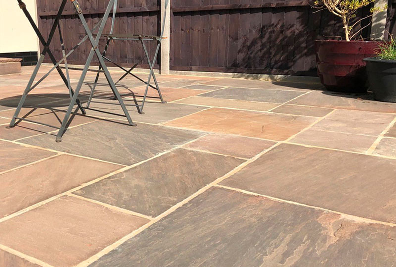 Autumn umber sandstone patio paving